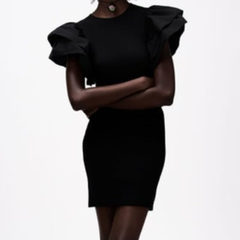 Zara Black Ruffle Dress Bodycon Small